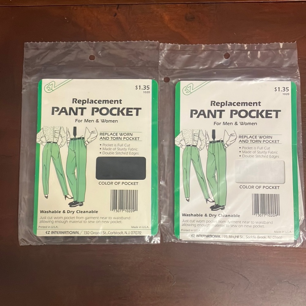 Set of 2 Vintage Sealed EZ Replacement Pant Pockets White & Black 1970s 80s